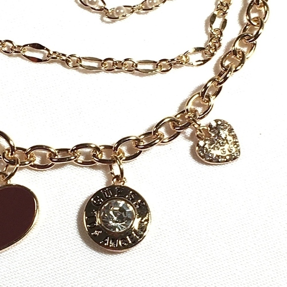 𝅺3/$29! GUESS Long Statement Charm Necklace Hearts - Picture 8 of 8